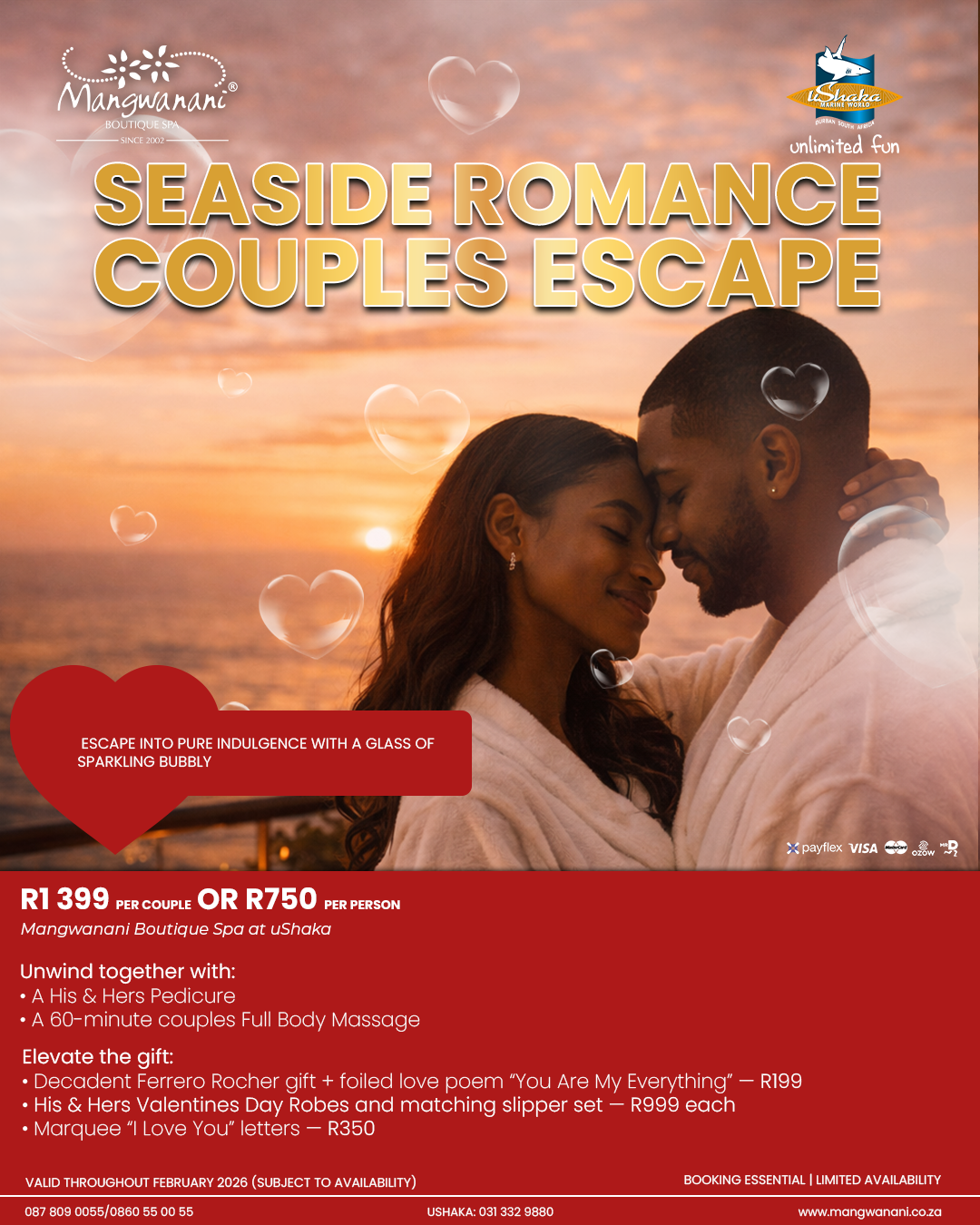 Mangwanani Boutique Spa – uShaka Seaside Romance – Couples’ Escape