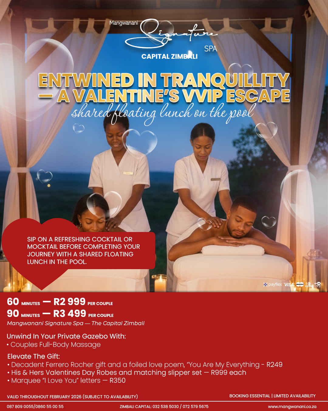 Mangwanani Signature Spa – The Capital Zimbali Entwined in Tranquillity – A Valentine’s VVIP Escape